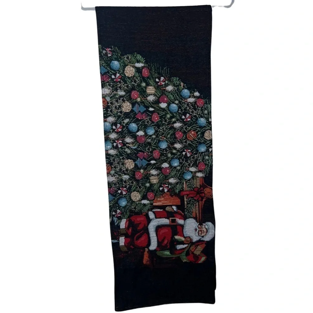 Christmas Santa Table Runner Christmas Tree Needlepoint Style 72”Long